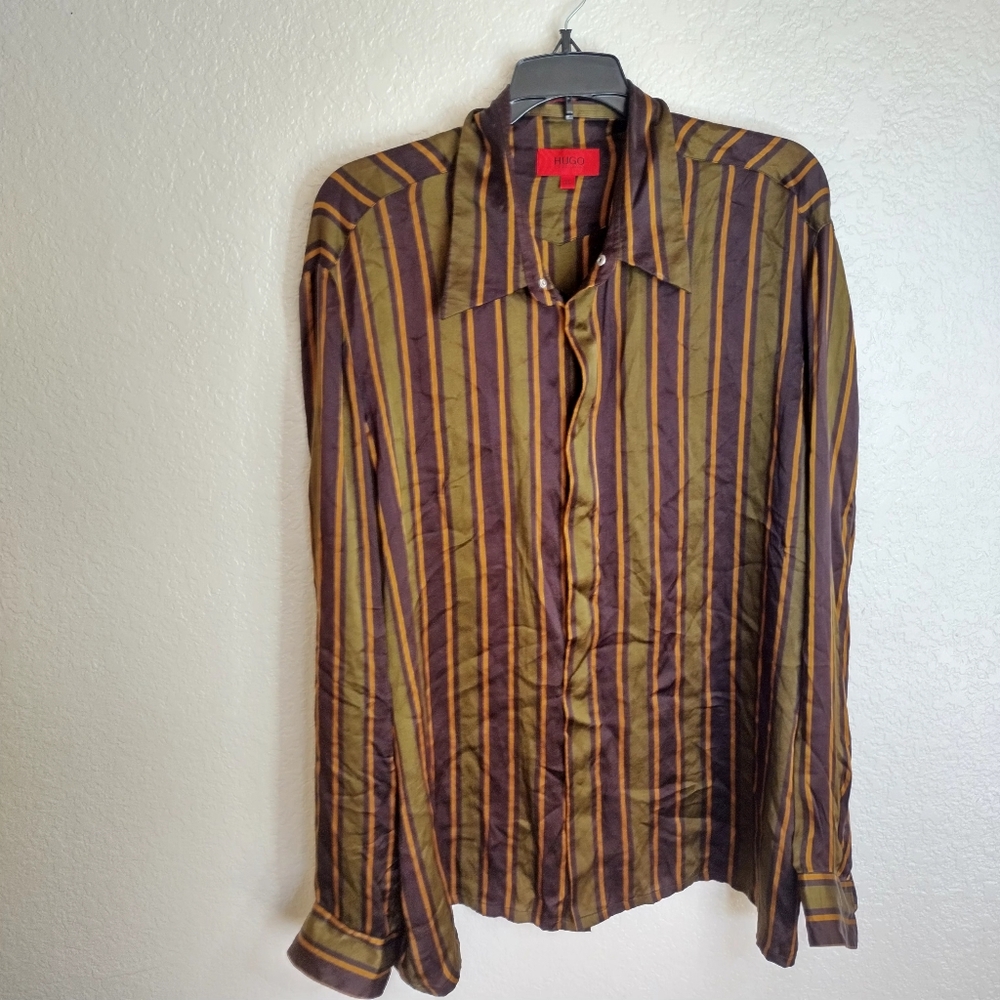 Hugo Boss Silk Relaxed Fit Button Down Shirt Sz Xl